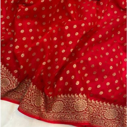 SAREE, Red, Golden Border, 1 No.