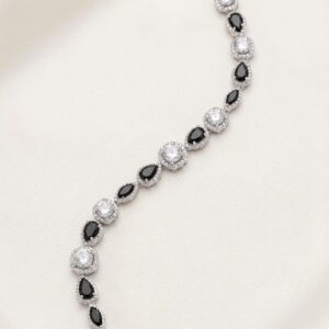 Bracelet-Elegant Black Stone and Crystal Silver Bracelet